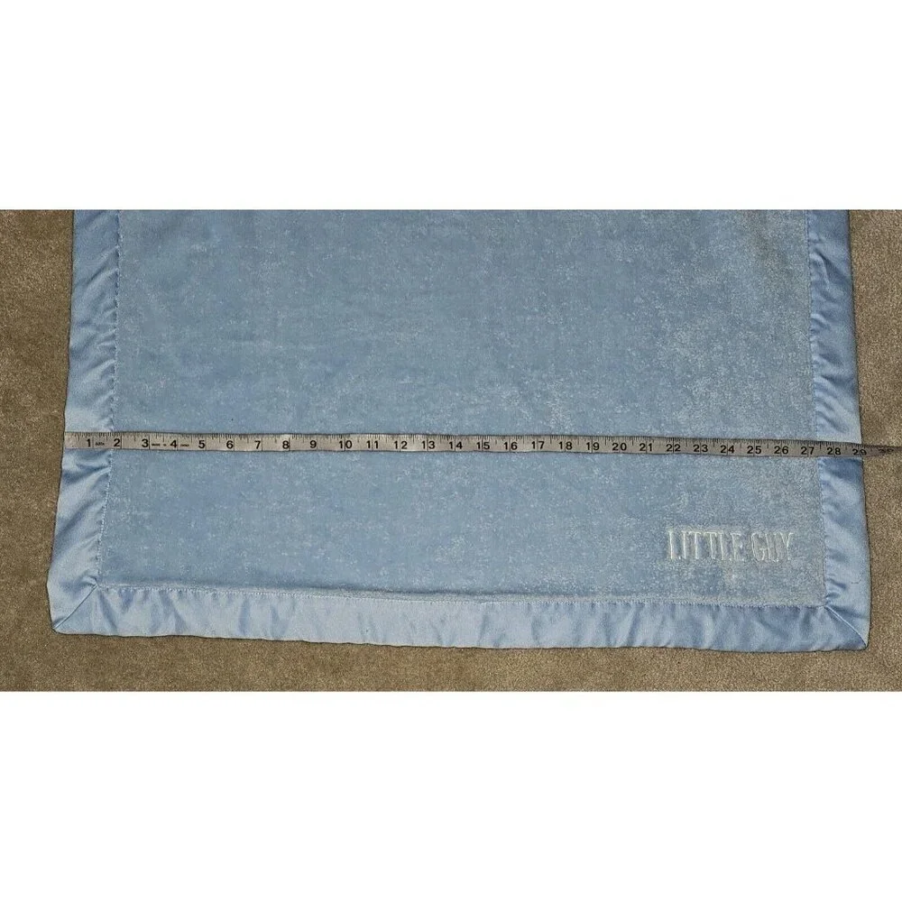 Carter's LITTLE GUY Blue Fleece Baby Blanket Satin Trim White Star 29x40